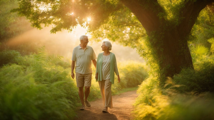 Older couple walking outdoors